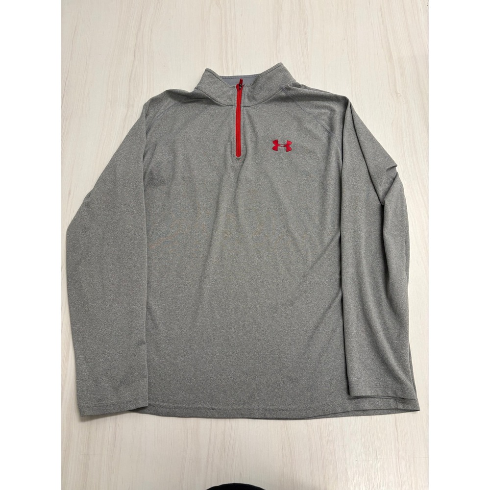 Under Armour HeatGear 1/4 Zip Pullover Gray Red Logo Men's Large Athletic